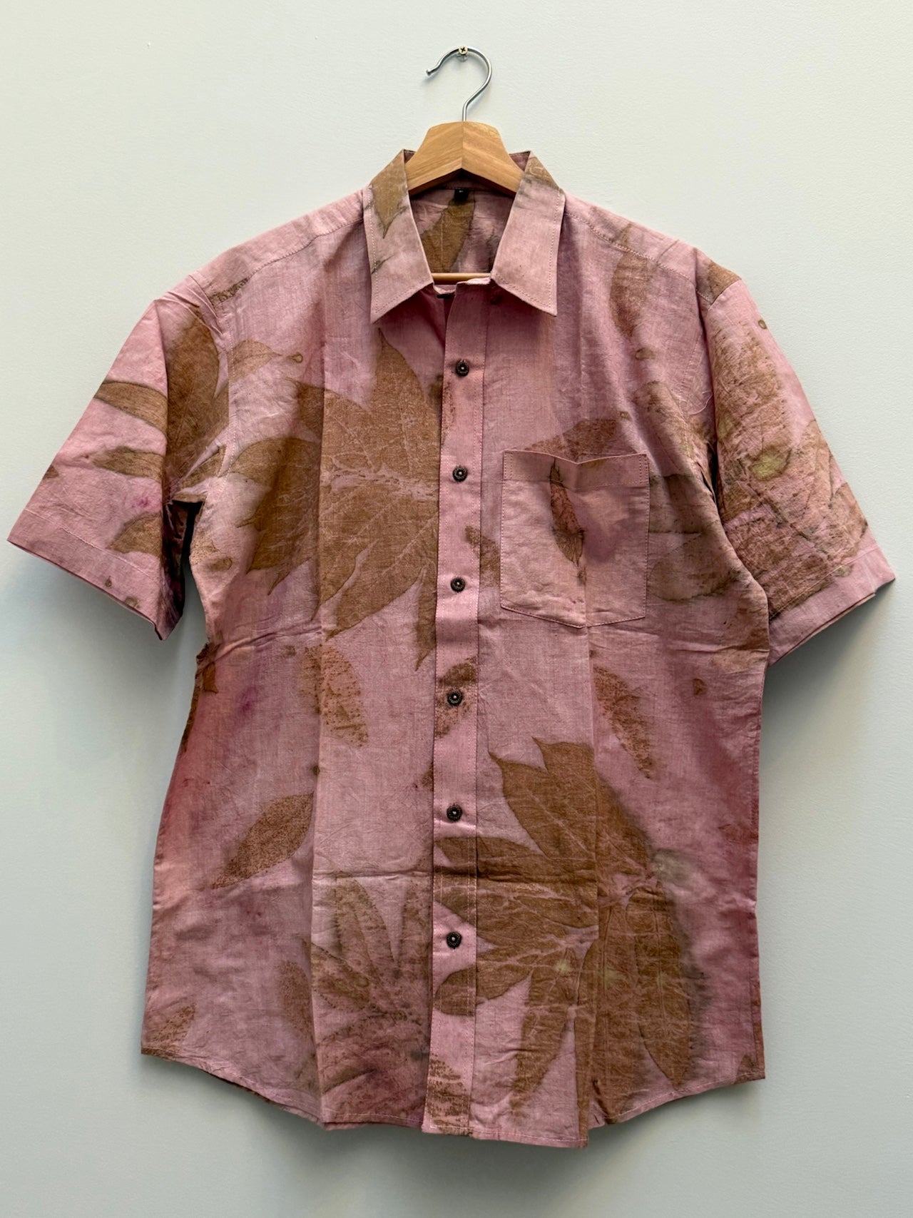 Plant Leaf Dye Printed Shirt – One-of-a-Kind Plant Dyed Organic Cotton Shirt Lighter Shades
