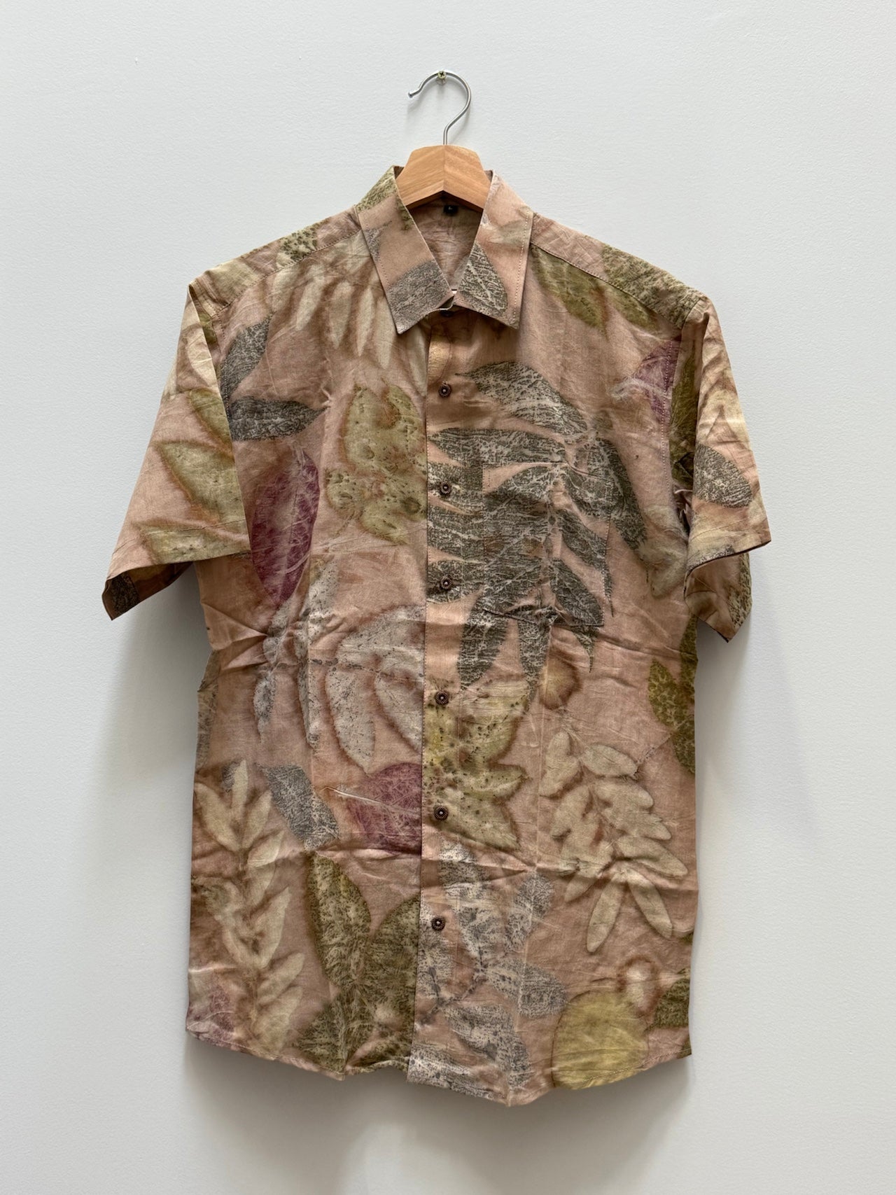 Plant Leaf Dye Printed Shirt – One-of-a-Kind Plant Dyed Organic Cotton Shirt Lighter Shades