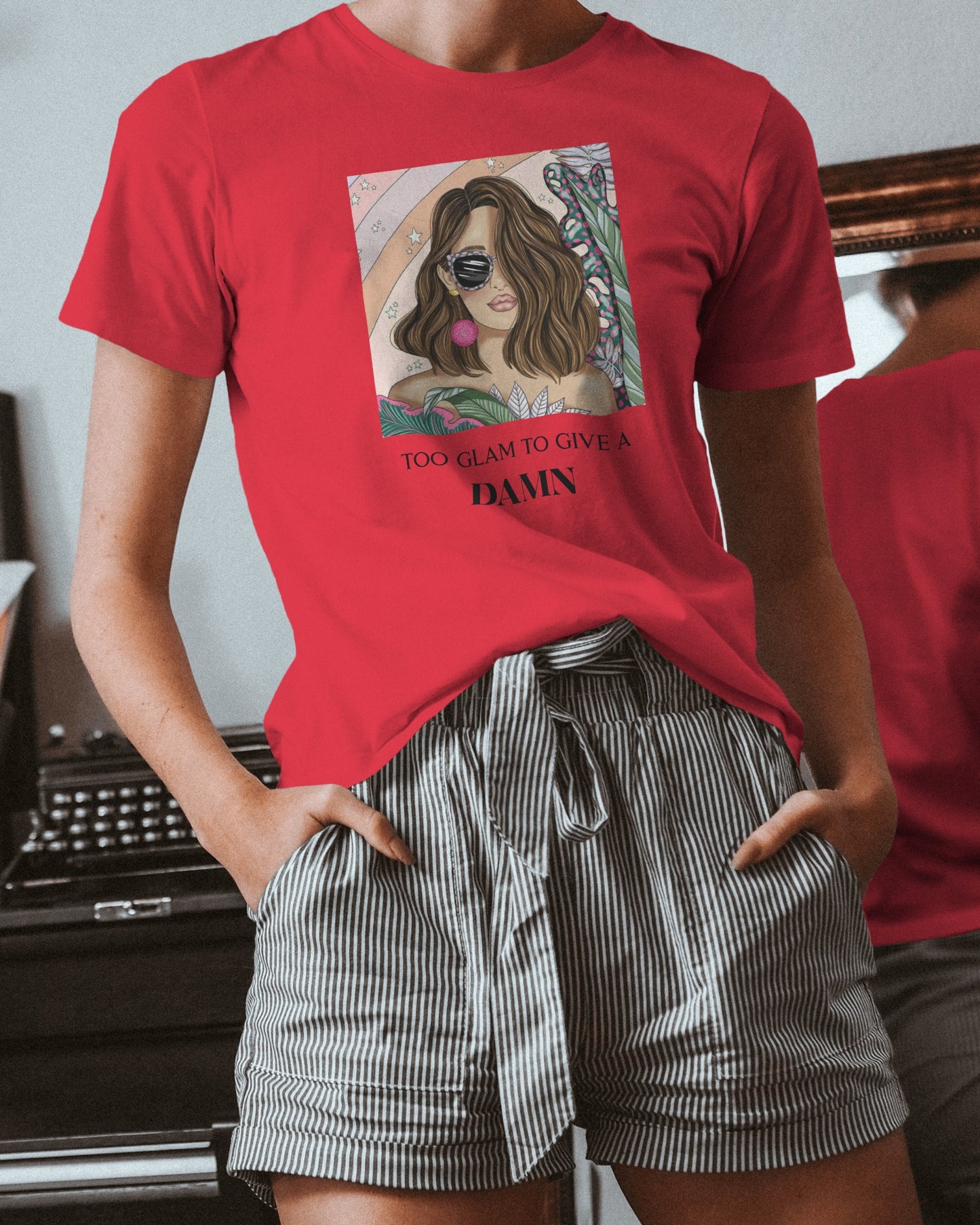 Too Glam to Give a Damn | Bold Red Women’s Crop Top T-Shirt | Sassy Glam Tee for Confident Women