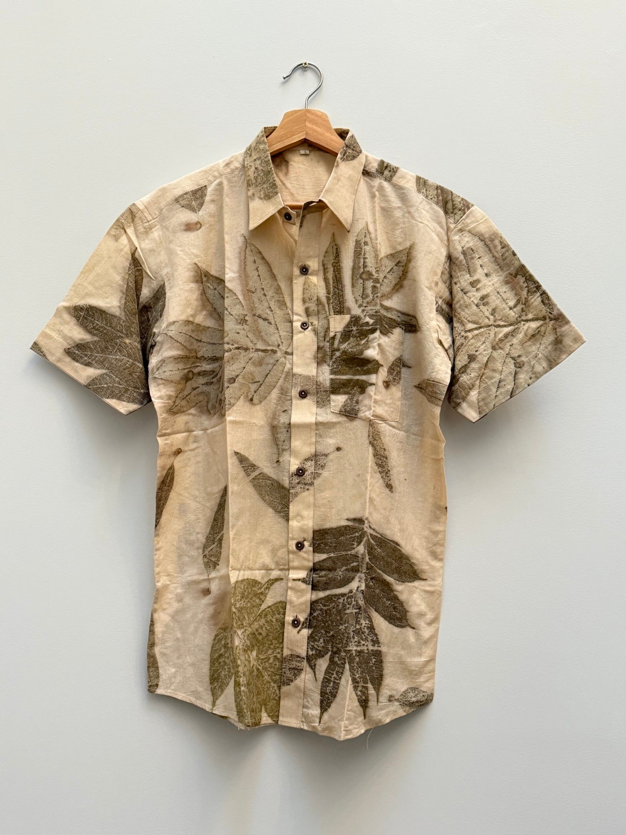 Plant Leaf Dye Printed Shirt – One-of-a-Kind Plant Dyed Organic Cotton Shirt Lighter Shades