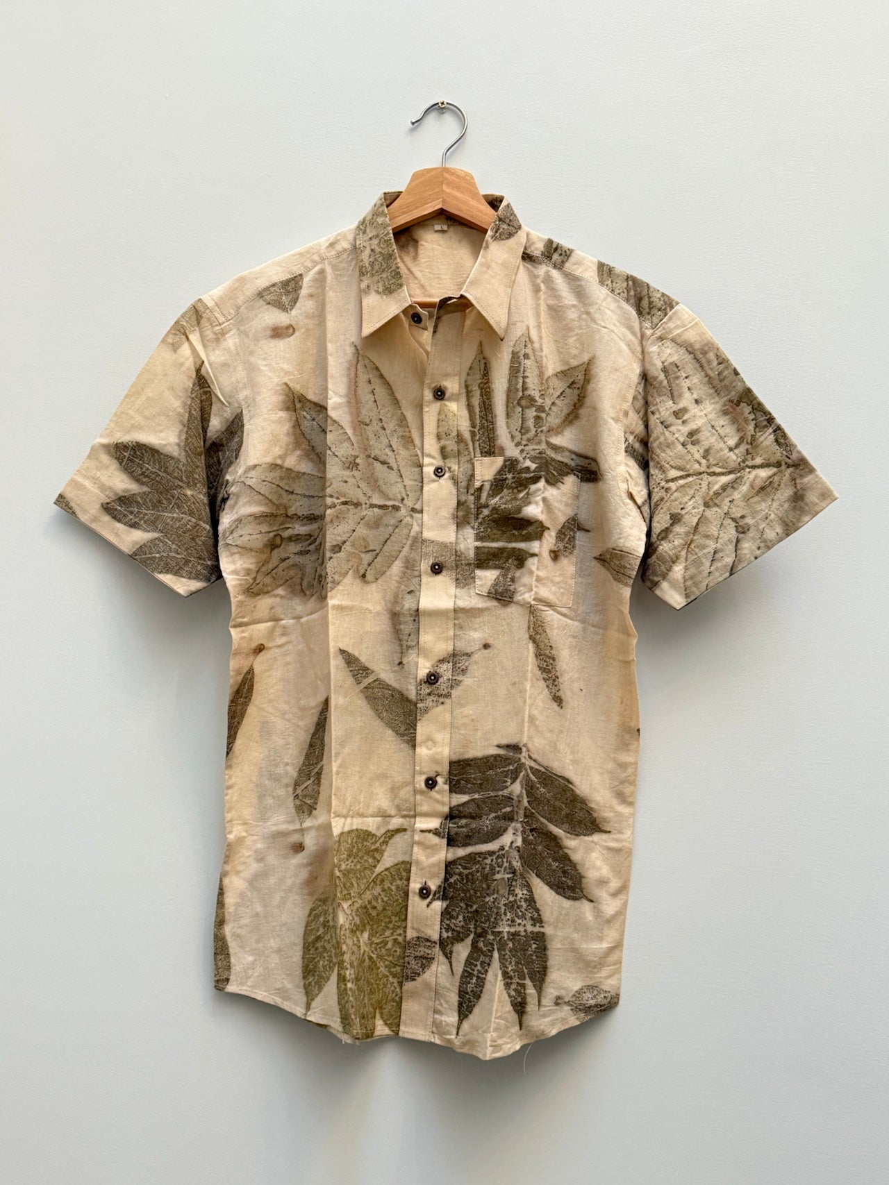 Plant Leaf Dye Printed Shirt – One-of-a-Kind Plant Dyed Organic Cotton Shirt Lighter Shades