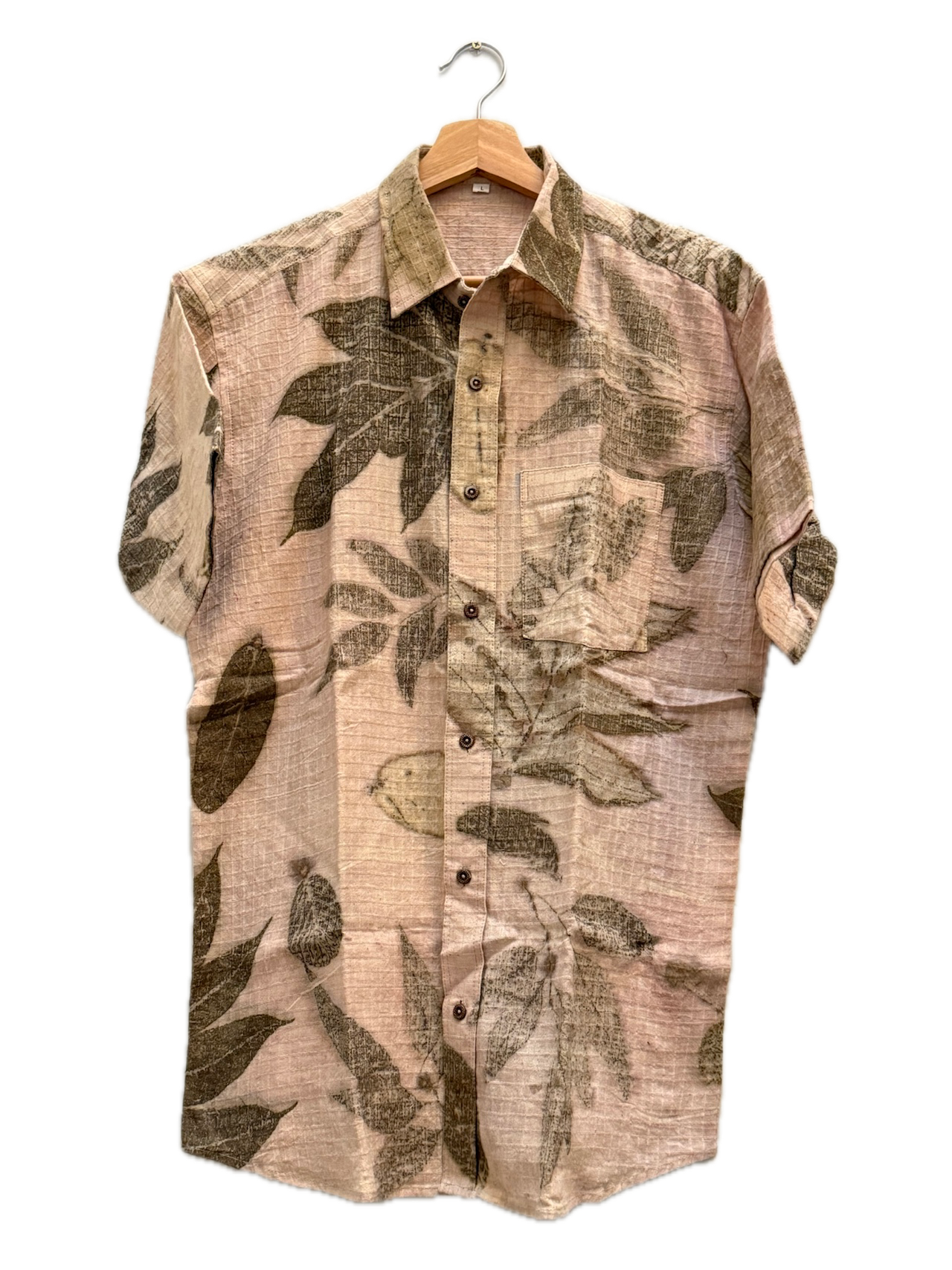 Plant Leaf Dye Printed Shirt – One-of-a-Kind Plant Dyed Organic Cotton Shirt Lighter Shades
