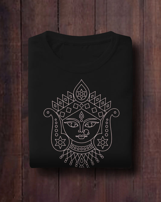 Unisex Durga Puja T-Shirt - Red & Black Bengali Goddess Design