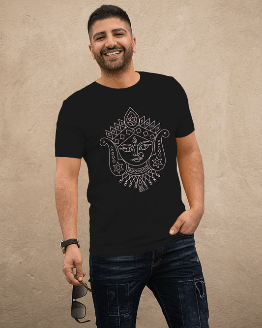 Unisex Durga Puja T-Shirt - Red & Black Bengali Goddess Design