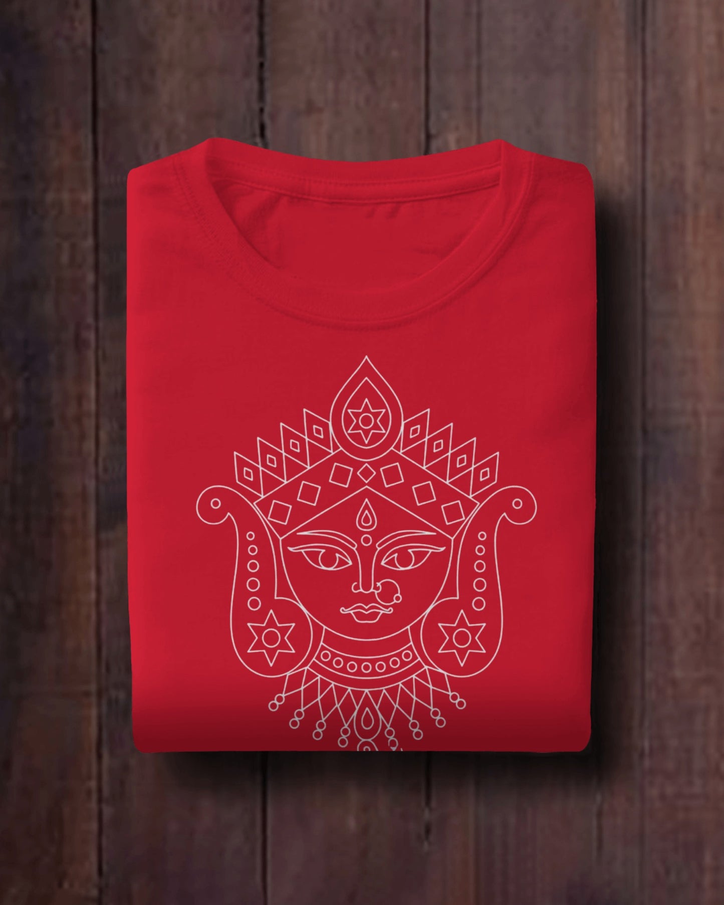 Unisex Durga Puja T-Shirt - Red & Black Bengali Goddess Design
