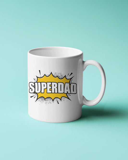 SuperDad Mug – Funny Comic Book Style Coffee Cup for Dad | Father's Day Gift | Super Hero Dad Mug | 11oz White Ceramic Mug | Unique Gift for Dad, Husband, or Grandpa