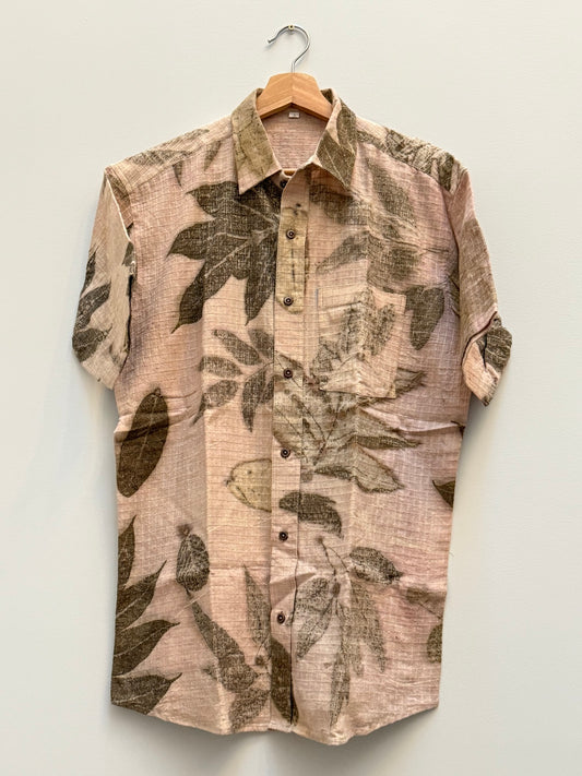 Plant Leaf Dye Printed Shirt – One-of-a-Kind Plant Dyed Organic Cotton Shirt Lighter Shades
